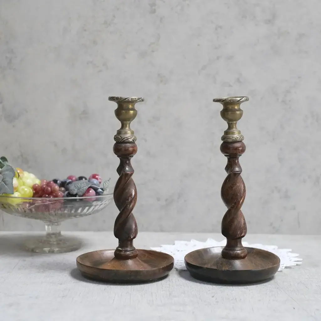 アンティーク雑貨 キャンドルホルダーペア バリーツイスト(2本セット