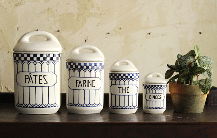 フランスアンティークレアなハンドペイントクリーム色cafeキャニスター