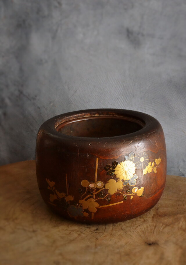 菊蒔絵火鉢 蒔絵手あぶり 鉢カバー 民具 Antique Sam's Collection