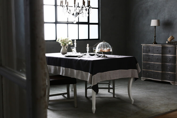 Sarah Graceフレンチリネンテーブルクロス ダークグレーxナチュラル