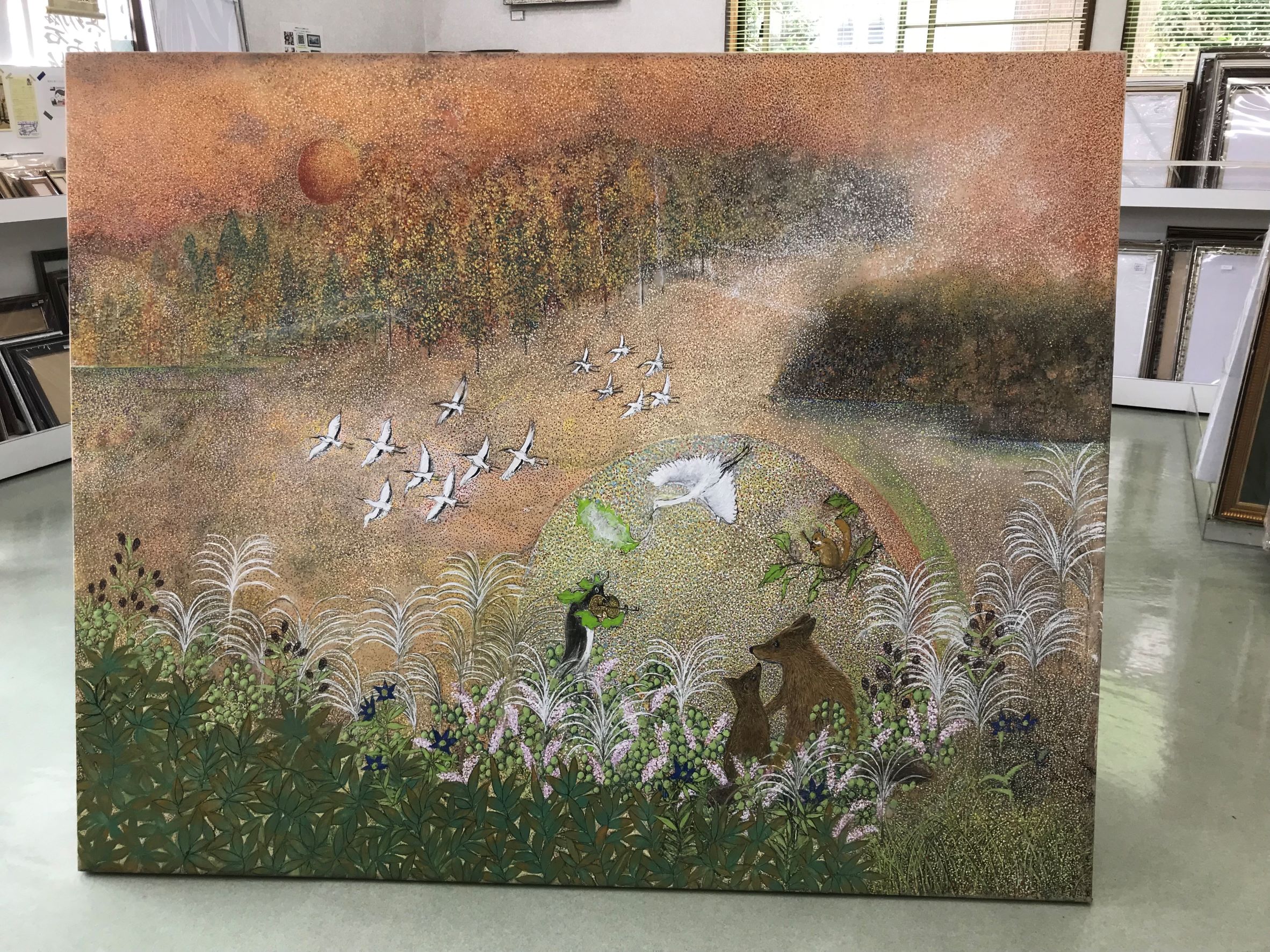 ぽとふ館へ F100号絵画の取付作業