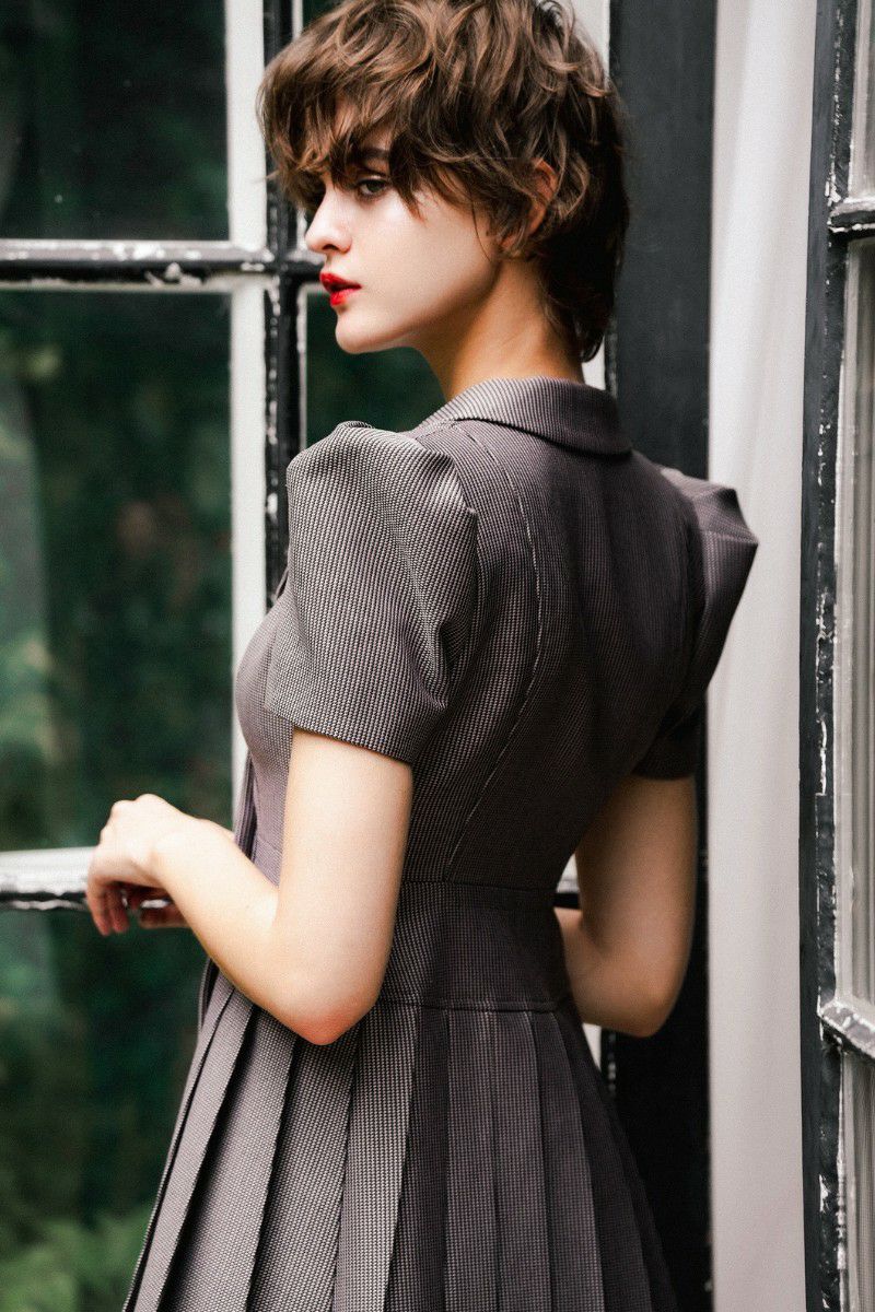 puff sleeve pleated jacket dress – shéller / シェリエ