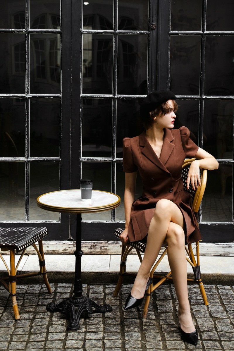 puff sleeve pleated jacket dress – shéller / シェリエ