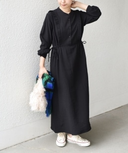 SHIPS any:〈手洗い可能〉ジャカード ウエスト タック ノーカラー