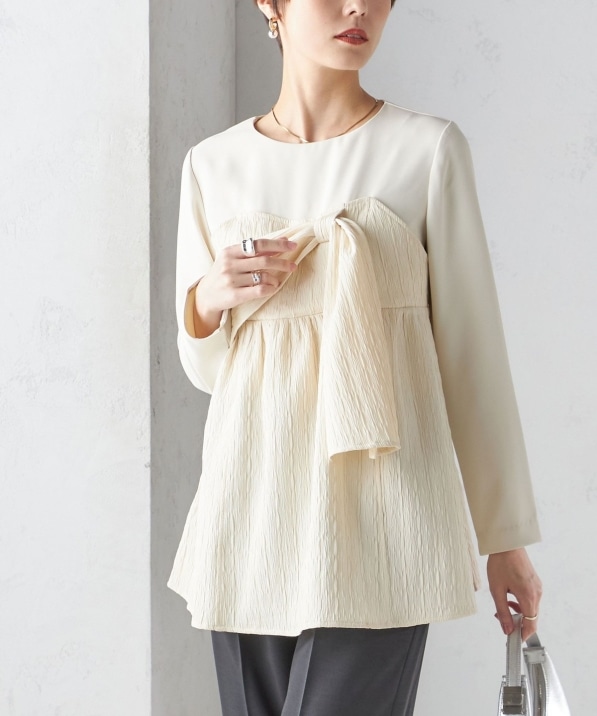 手洗い可能〉ジャカード ドッキング ビッグ リボン ブラウス｜ SHIPS