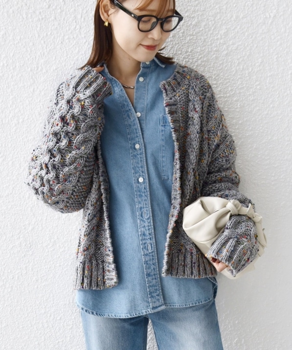 WEB限定】〈手洗い可能〉ネップヤーン ケーブル ニット カーディガン