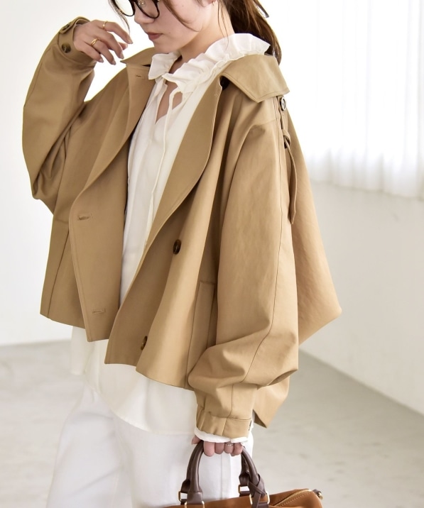 一部追加予約》quaranciel: ドルマンスリーブ ショート トレンチ