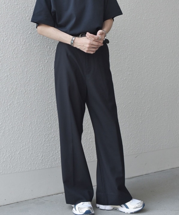 SHIPS any: ウール混 ハイライズ セミフレア ワイドパンツ