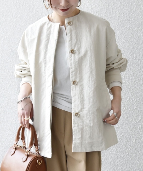 SHIPS any:〈洗濯機可能〉ナイロン タスラン ノーカラー Aライン