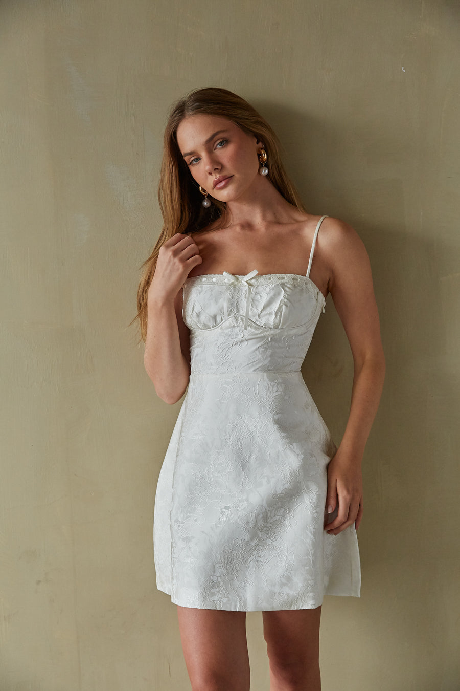 Mini Dress - Lace up Back Dress - Jacquard Mini Dress - American