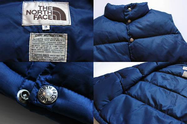 70s THE NORTH FACEノースフェイス 茶タグ ダウンベスト 紺 M