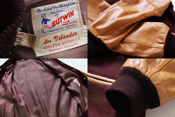 60s BUTWINバトウィン メルトン ウール 袖革スタジャン 40 - Sixpacjoe