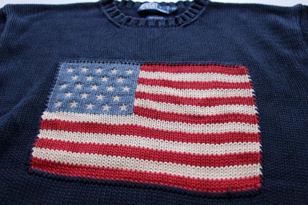 90s ポロ ラルフローレン 星条旗 ローゲージ コットンニット セーター