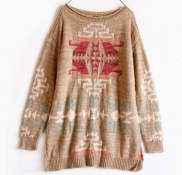 新品☆LAUREN ラルフローレン ネイティブ柄 リネン×コットンニット