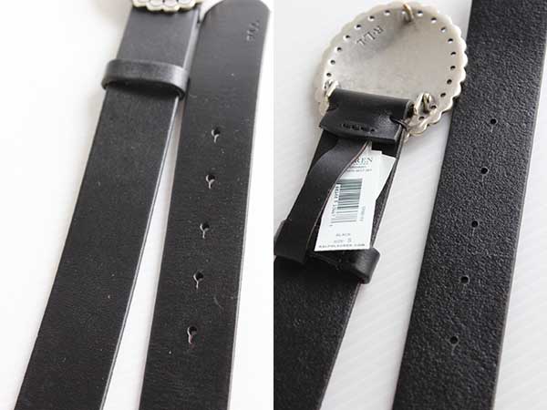 新品☆LAUREN ラルフローレン コンチョ バックル レザーベルト 黒 S