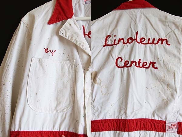 50s Unitog チェーン刺繍 ツートン コットン オールインワン ボロ 白