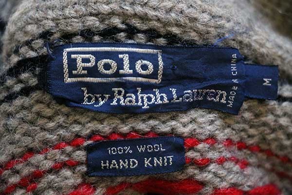 90s ポロ ラルフローレン ネイティブ柄 ショールカラー ウール ハンド