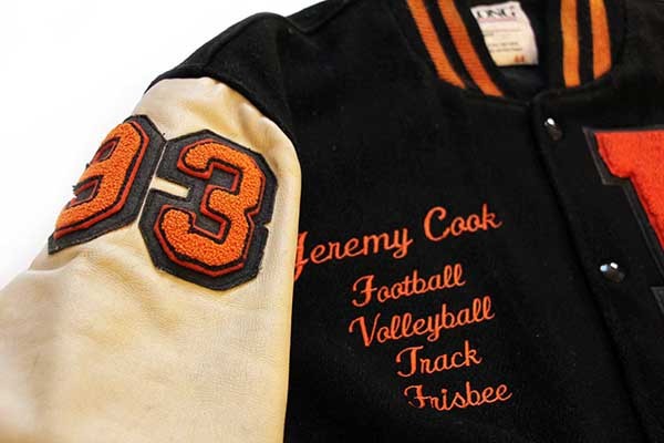 80s USA製 DeLONGデロング 刺繍&パッチ付き メルトン ウール 袖革