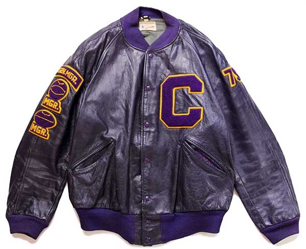 70s BUTWINバトウィン パッチ付き オールレザー スタジャン 紫 48