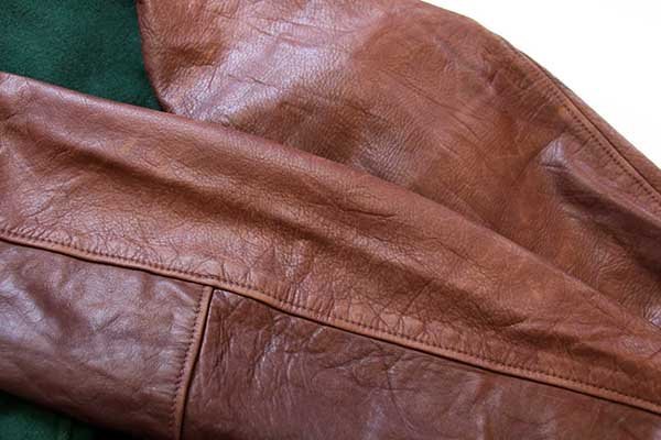 Dehen WRG DESIGN INC刺繍 メルトン ウール 袖革スタジャン 緑×焦げ茶