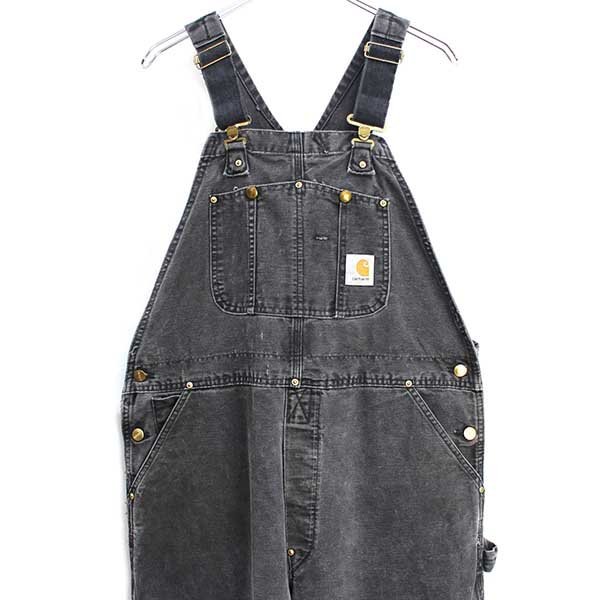 80s USA製 carharttカーハート ダック地 ダブルニー オーバーオール 黒