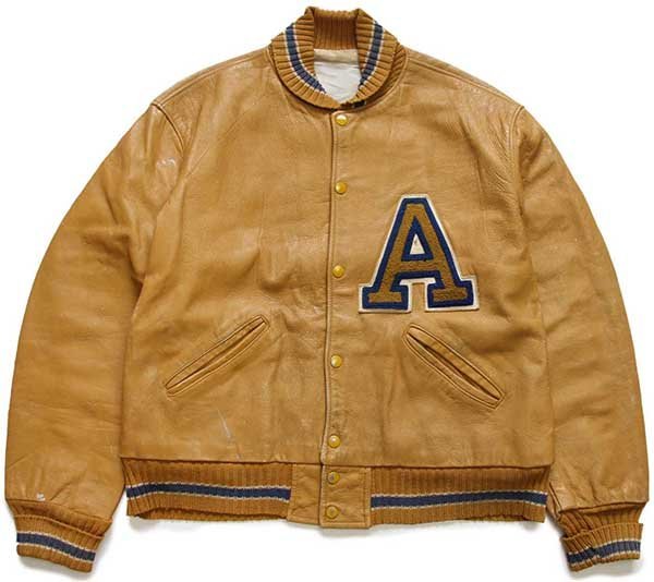 60s HOWE パッチ付き オールレザー スタジャン ボロ ペンキ飛び 黄土色