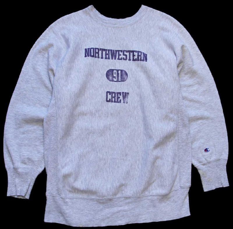 90s USA製 Championチャンピオン NORTHWESTERN 91 CREW 三段中抜き