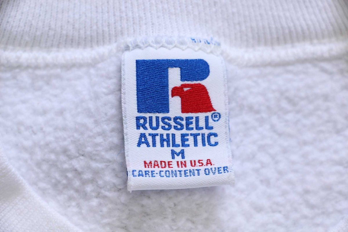 90s USA製 RUSSELLラッセル 無地 前V スウェット 白 M☆ブランク