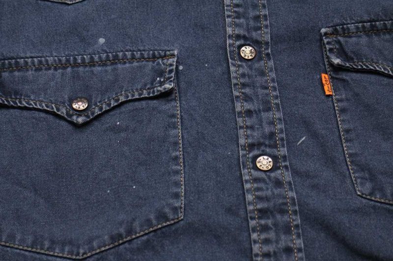 90s Levi'sリーバイス ペンキ飛び カラーデニム ウエスタンシャツ 後