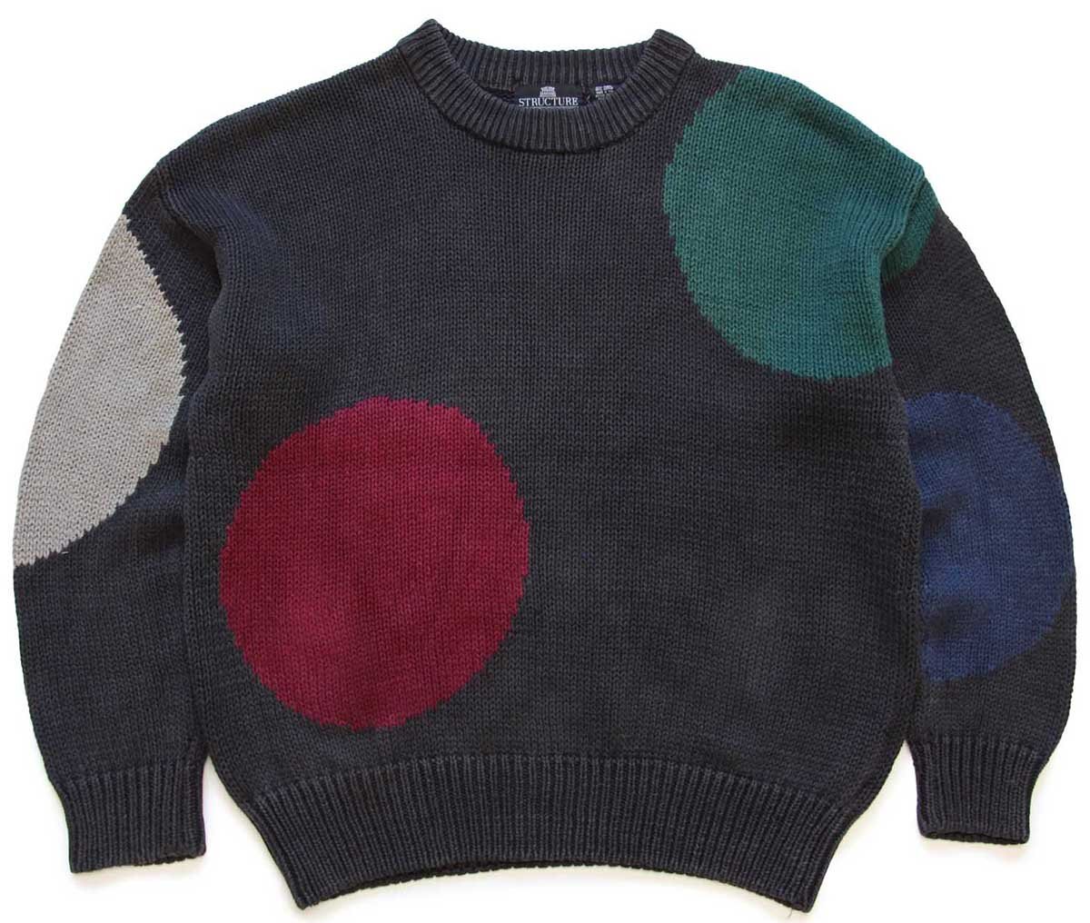 90s STRUCTURE アート ラミー×コットンニット セーター 炭黒