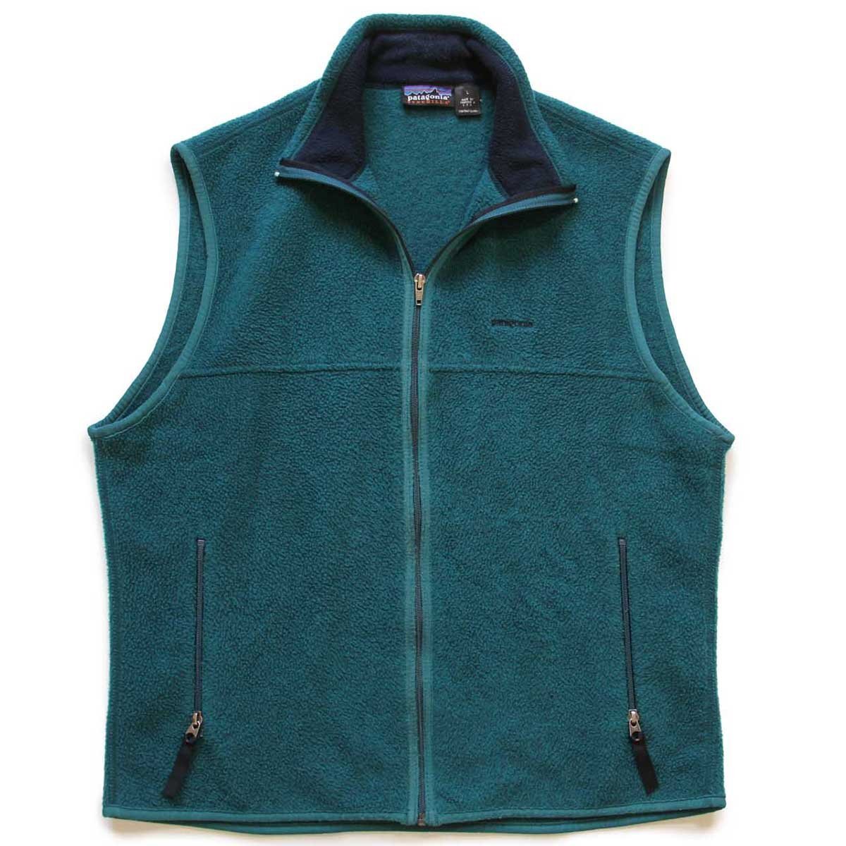 90s USA製 patagoniaパタゴニア ロゴ刺繍 シンチラ フリースベスト 緑
