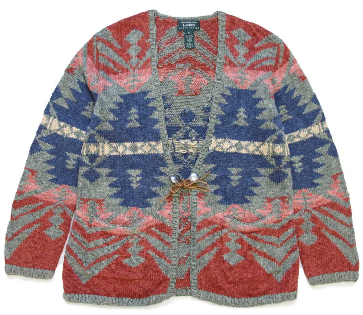 00s LAUREN ラルフローレン ネイティブ柄 コンチョボタン リネン