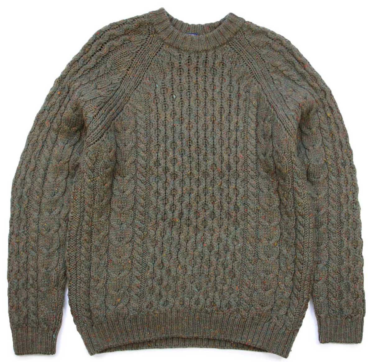 90s 英国製 LANDS'ENDランズエンド ケーブル編み ネップ入り ウール