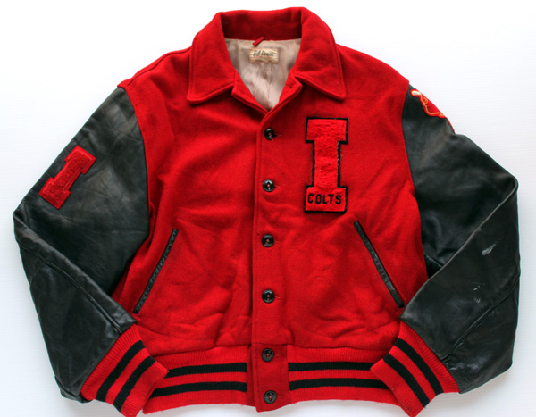 50s BillDeane メルトン ウール 袖革 ボタンスタジャン 44☆ボタスタ