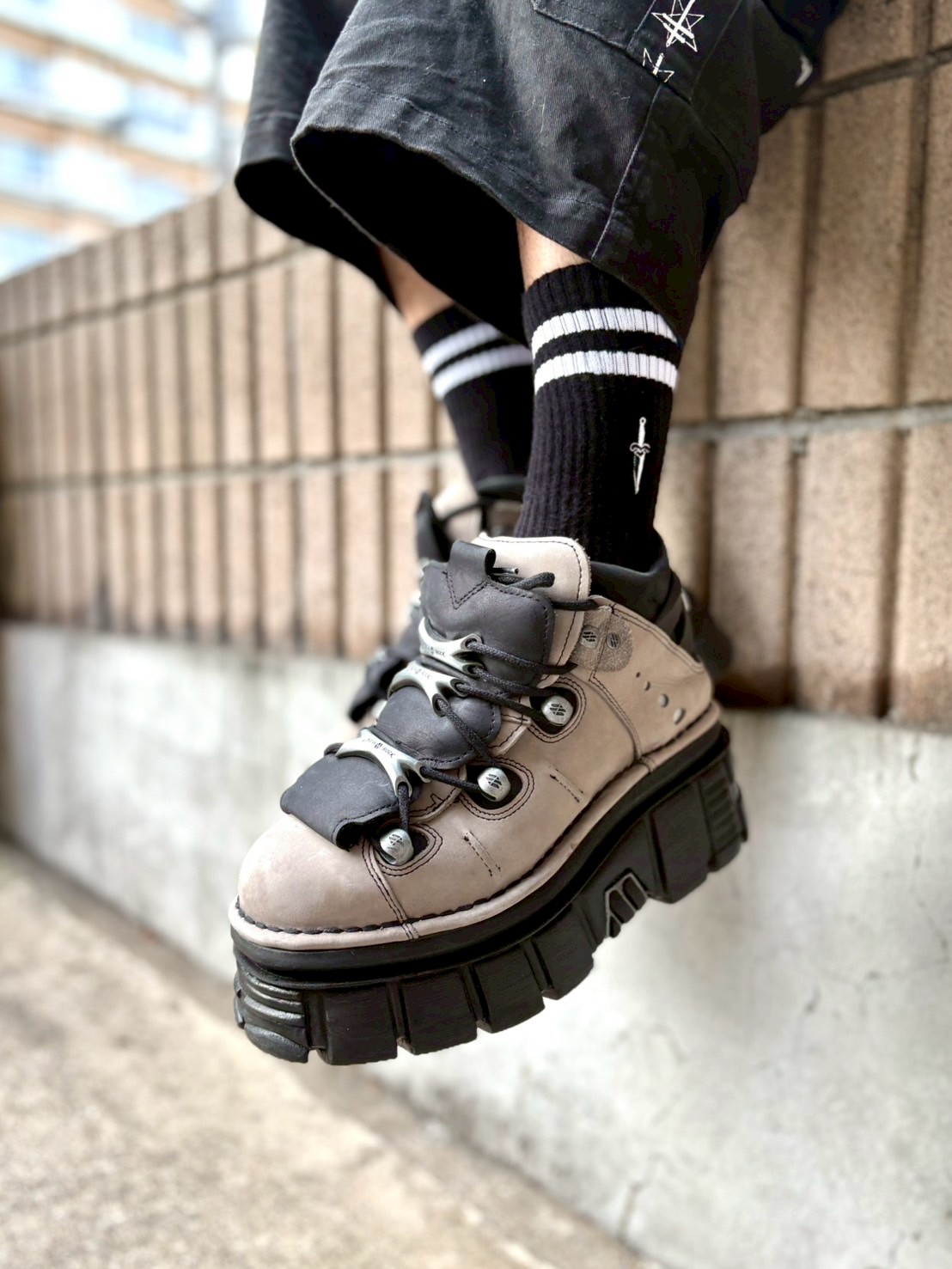 ⭐即納⭐M-106-C96 / グレー / 厚底スニーカー / 本革【NEW ROCK