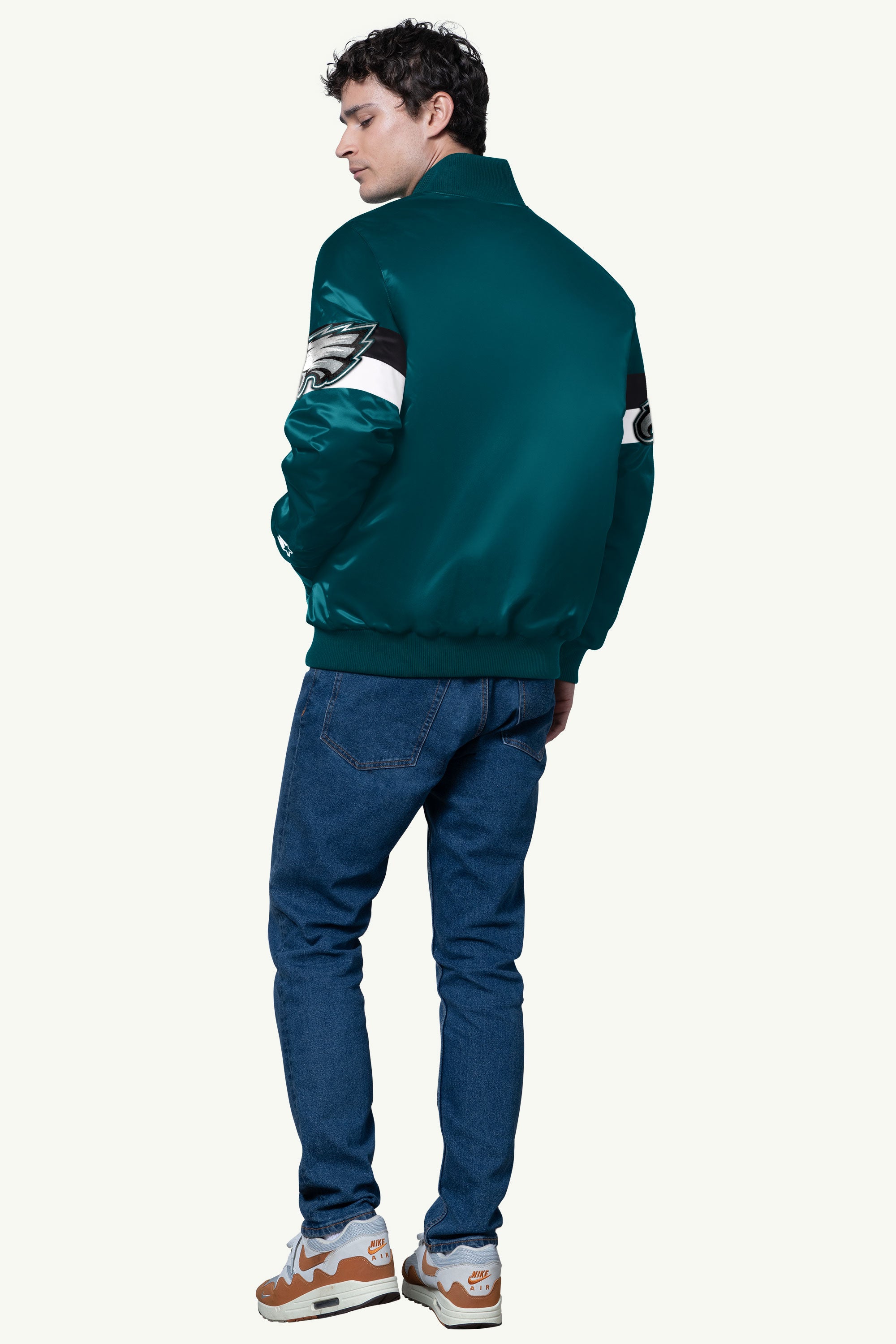 Mens Philadelphia Eagles Triple Option Satin Varsity Jacket | NFL