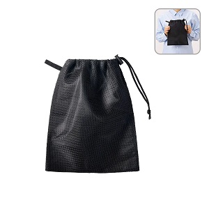 片面メッシュポリ巾着（M）ブラック | 巾着・ノベルティグッズならe-poket