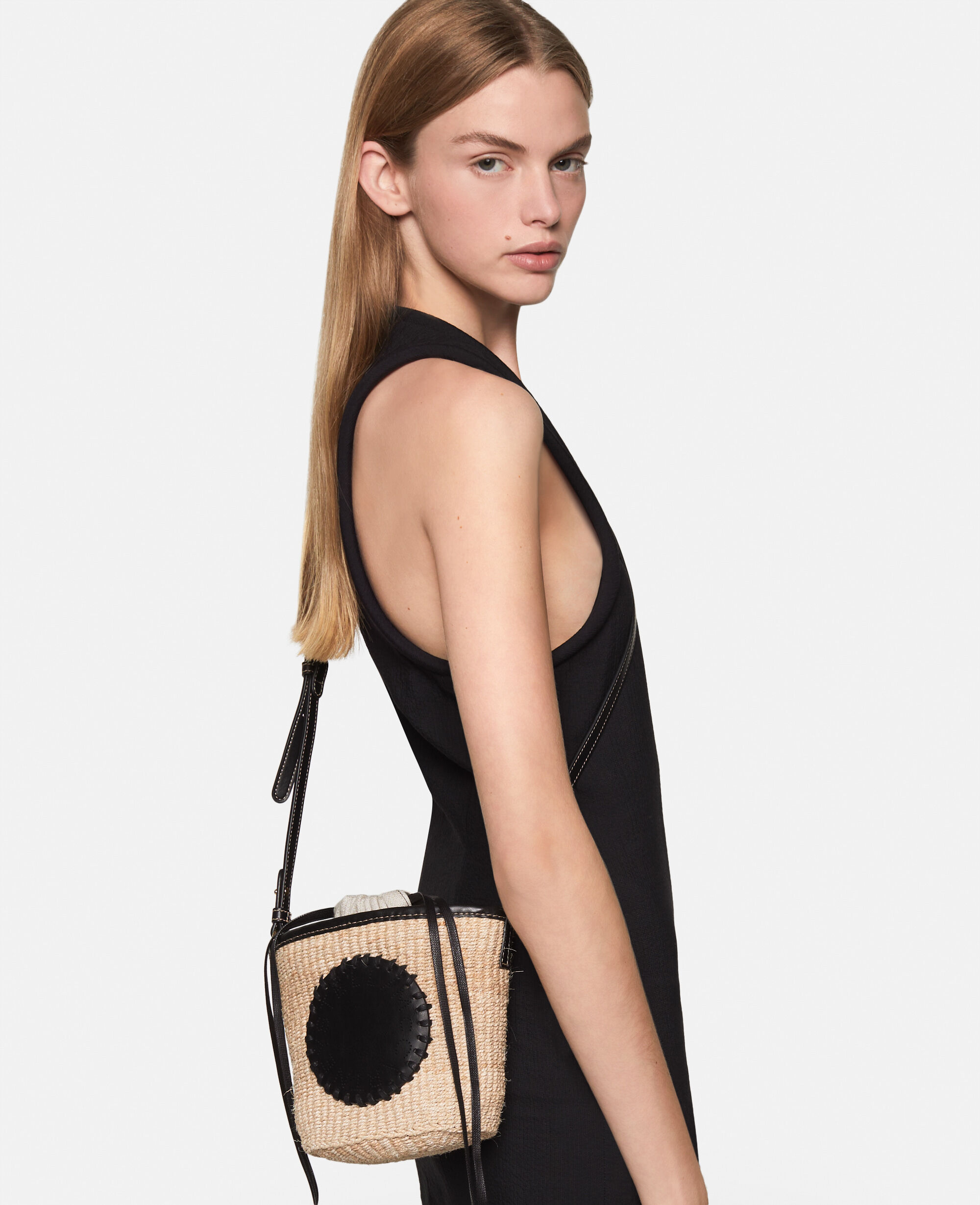 Women Natural beige Logo Raffia Crossbody Bag | Stella McCartney US