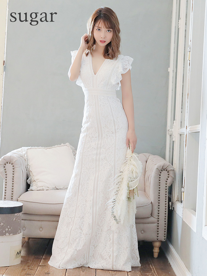 SETTAN/セッタン】総レース/ Vネック/ Aライン/ ワンピース/ ロング