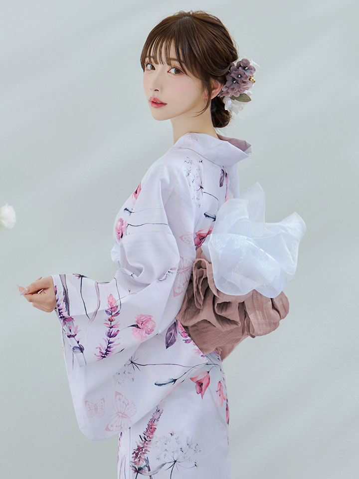 即日発送】【Riuコラボ】ボタニカルフラワーと蝶々の浴衣【浴衣3点