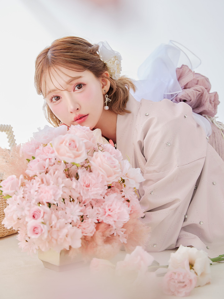 即日発送】アーガイルビジュー浴衣【浴衣3点セット 浴衣/帯/下駄