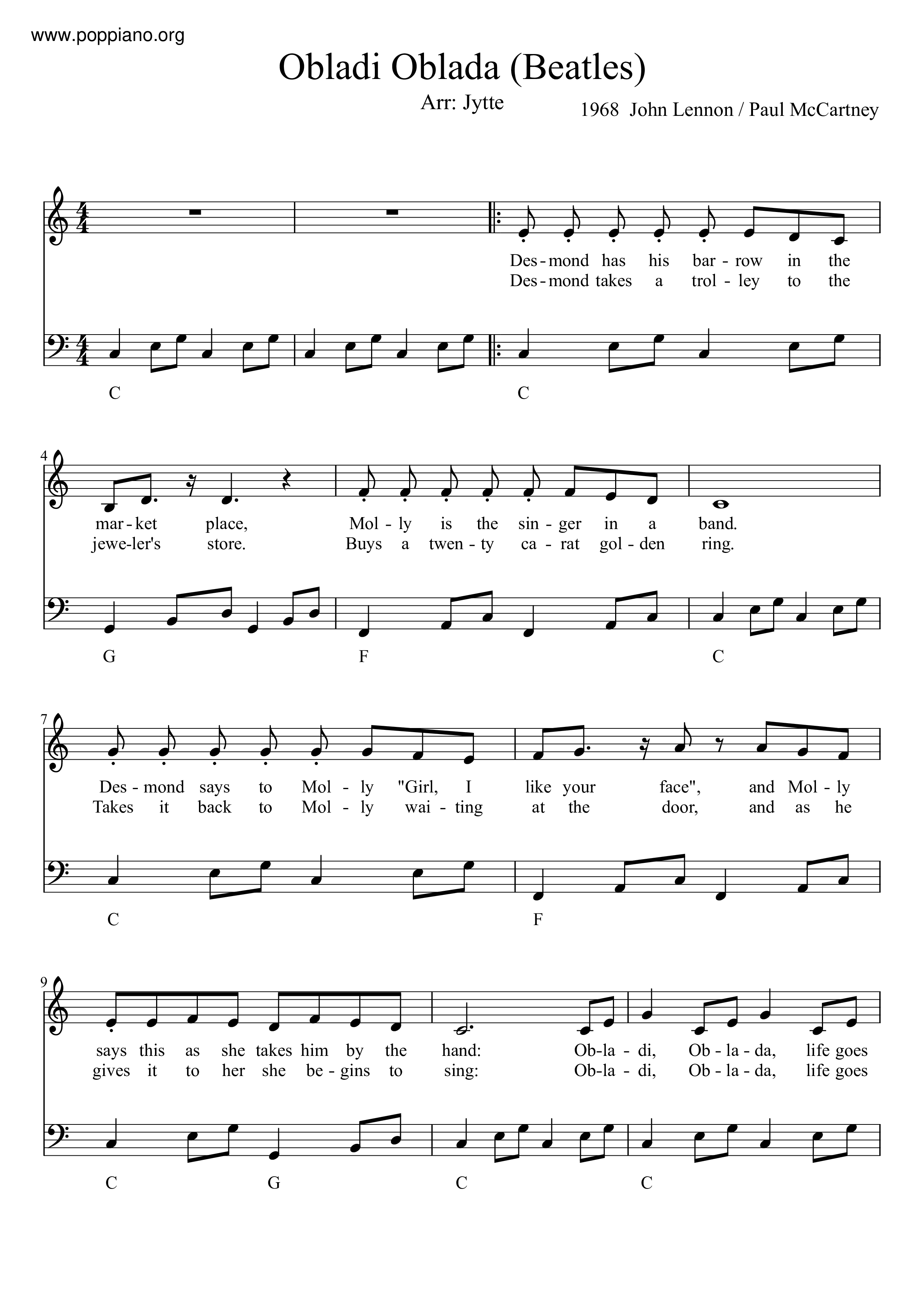 ☆ザ・ビートルズ - オブラディ・オブラダ 악보 ピアノ譜pdf (ザ