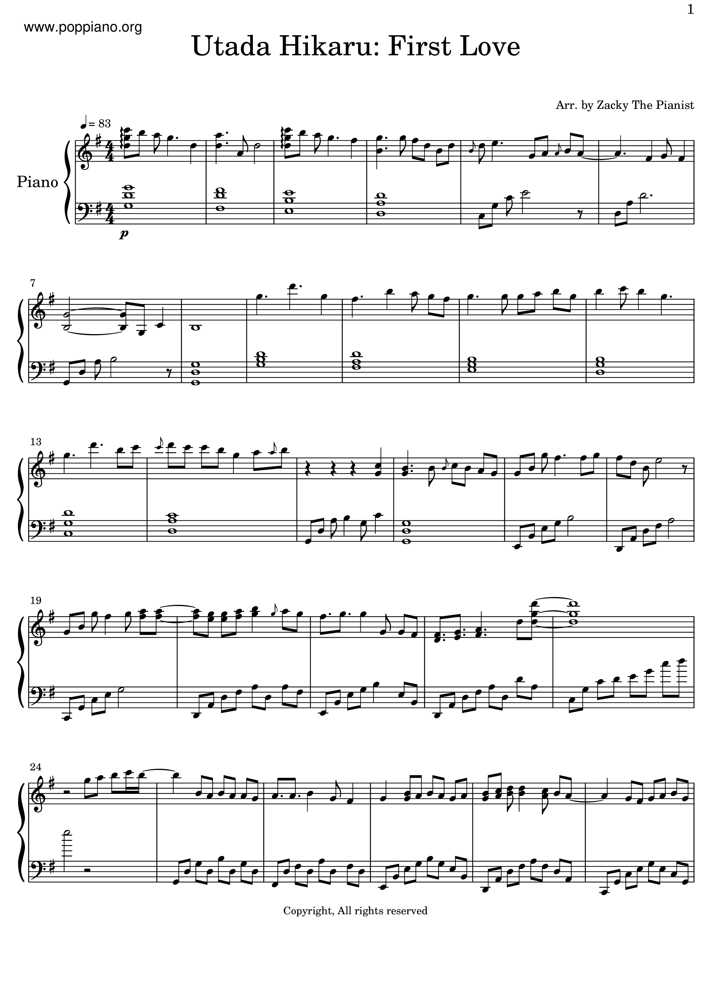 ☆宇多田ヒカル - ファースト・ラブ 악보 ピアノ譜pdf (宇多田ヒカル