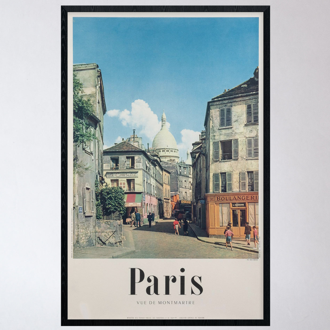 Vintage Mid-Century Paris Montmartre Travel Poster (Large/Linen