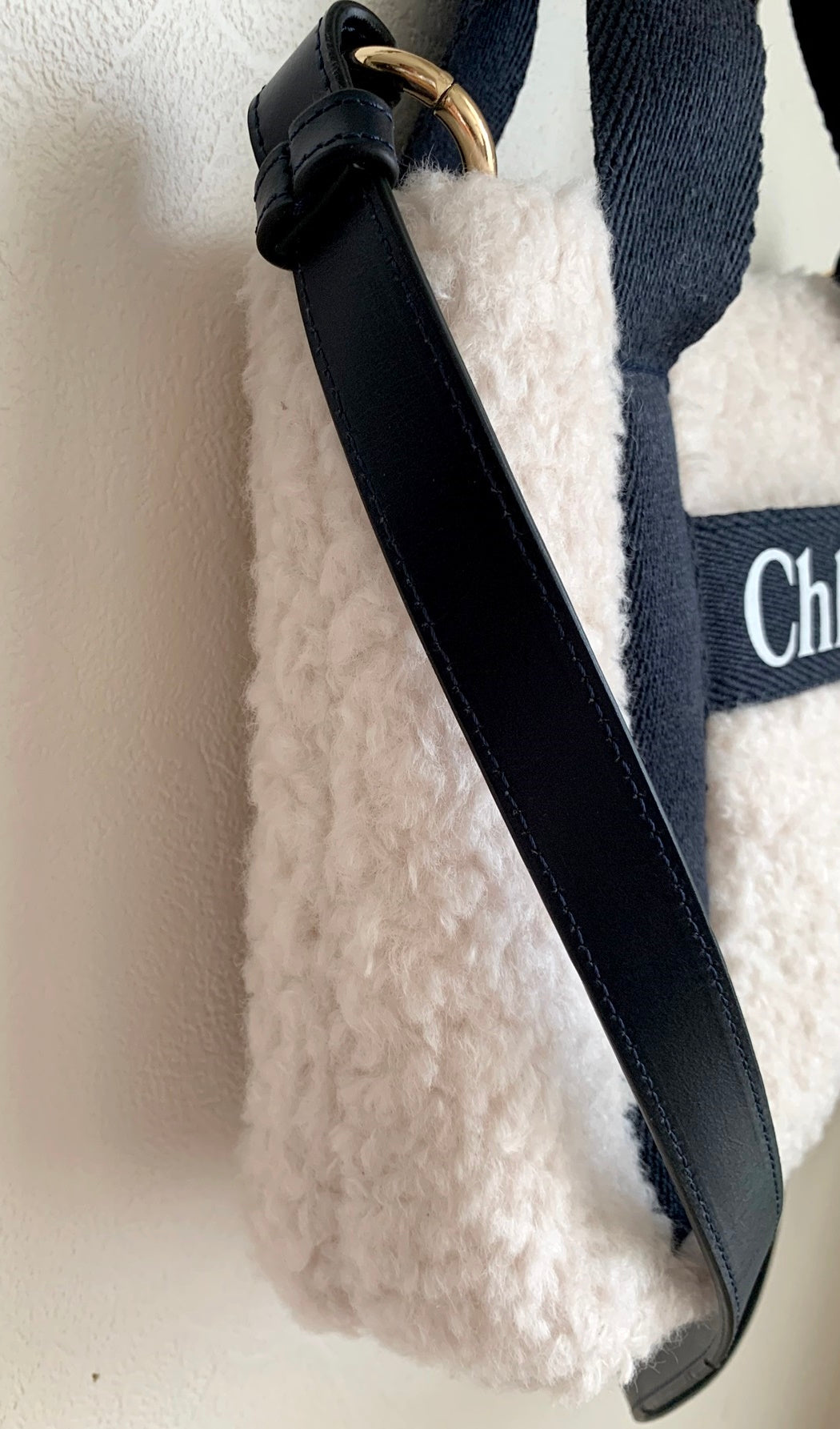 Chloe』クロエ もこもこ ロゴ ミニトートバッグ ショルダー付 Navy