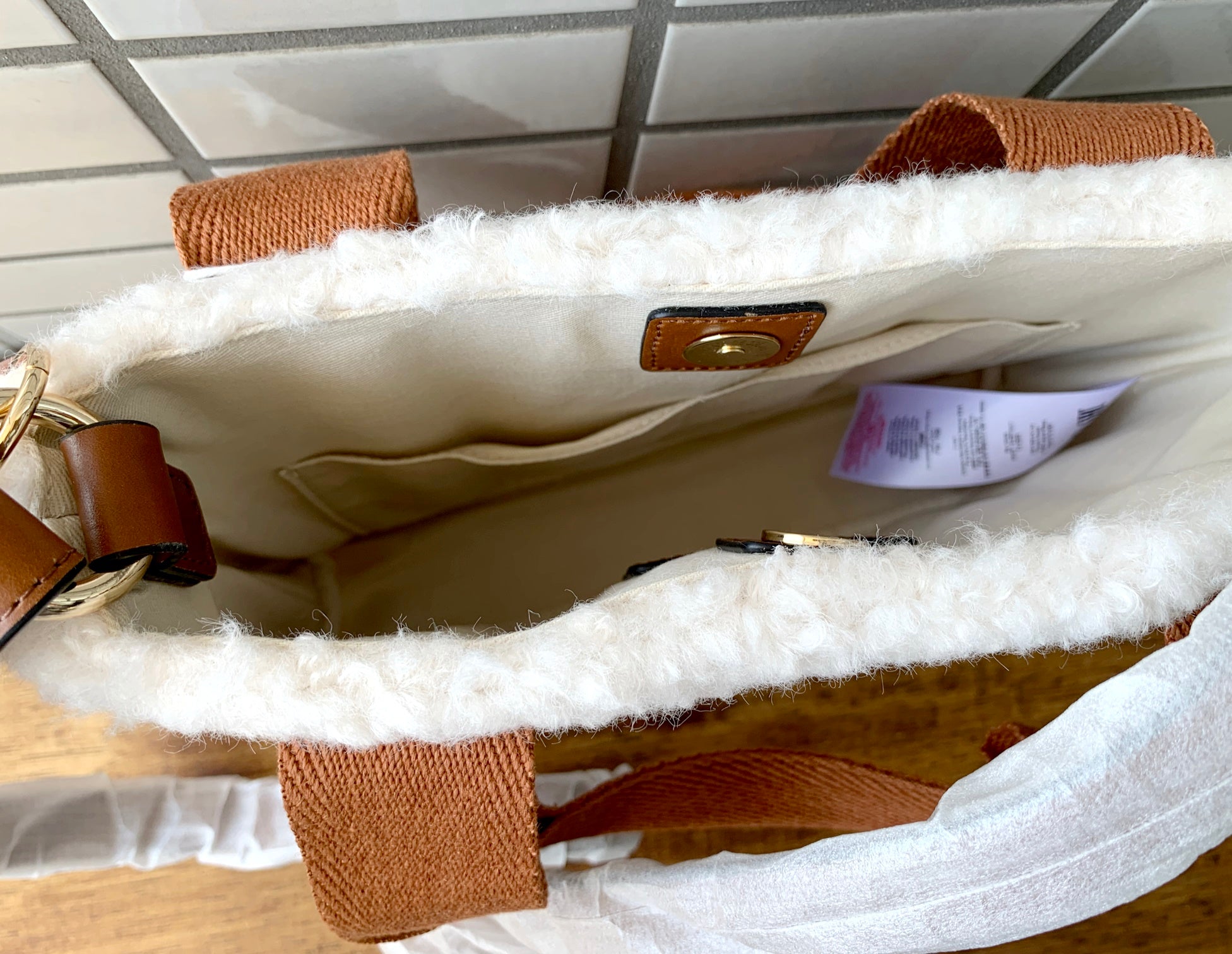 Chloe』クロエ もこもこ ロゴ ミニトートバッグ ショルダー付 Brown