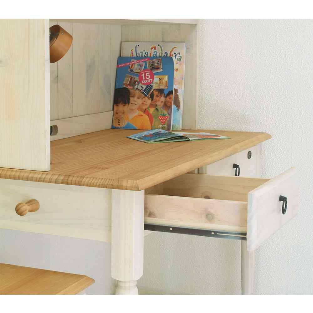 フレンチカントリーデスク｜上置き本棚付カントリー学習机 白｜リング取手