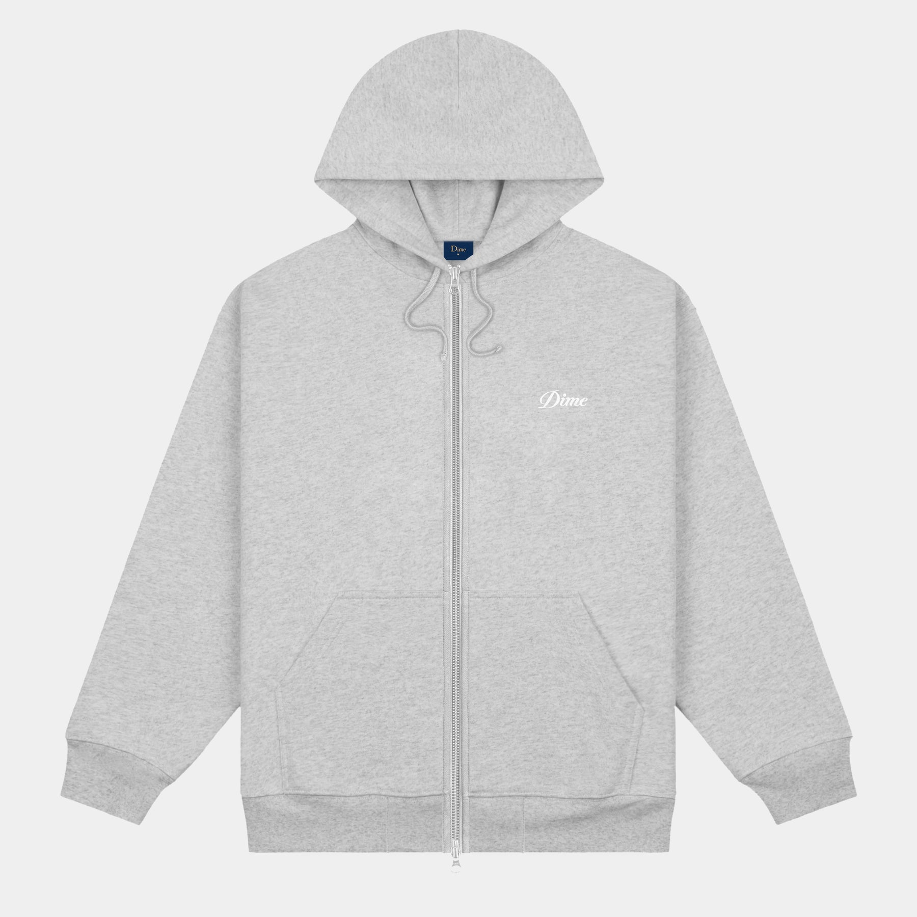 DIME CURSIVE SMALL LOGO ZIP HOODIE - HEATHER GREY/WHITE - PLA