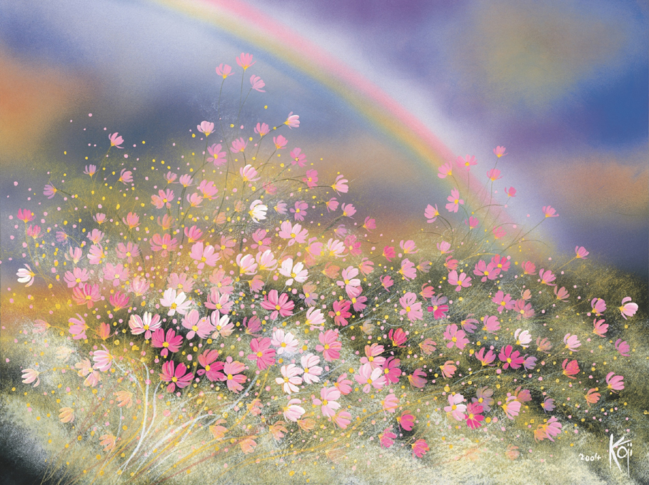 絵画 荒木幸史 肉筆画 1980年代 コスモス ヴィンテージ 50㎝×50㎝ 応援