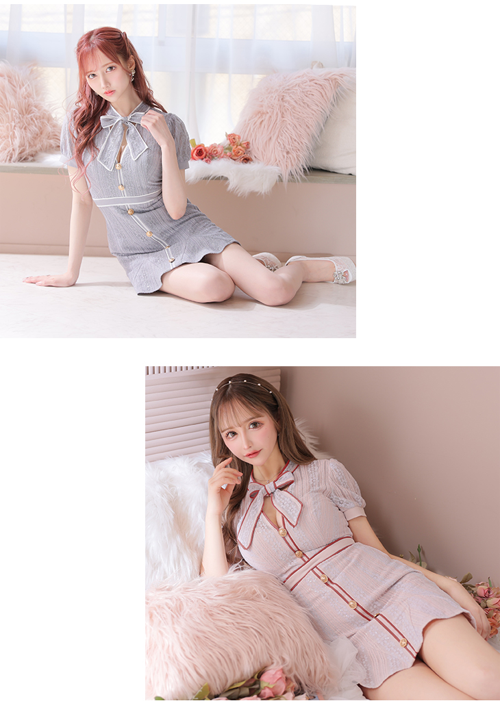 XS～Lサイズあり】リボン×レースミニキャバドレス(fm2944)